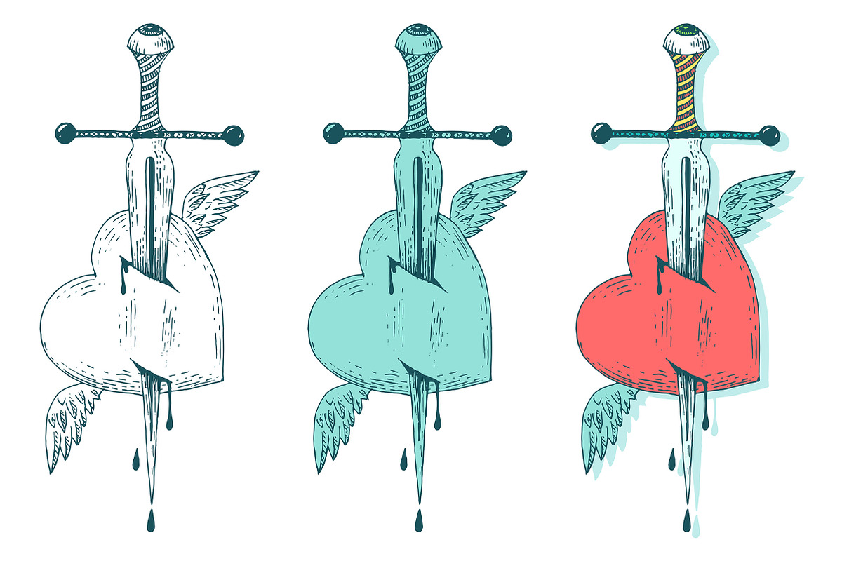 Sword & Heart design set, a Decorative Illustration by OKart.studio (Photo 5 of 6)