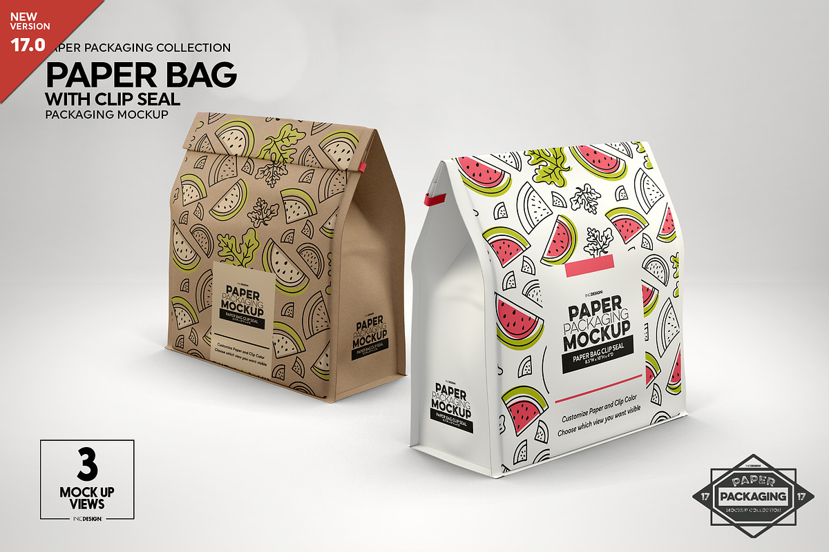 Paper Bags with Clip Seal Mockup, a Packaging Mockup by INCDesign (Photo 1 of 9)