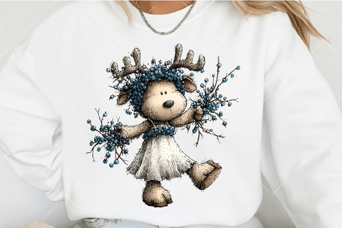 Whimsical Christmas Blue Reindeer, an Illustration by OK Design (Photo 5 of 6)