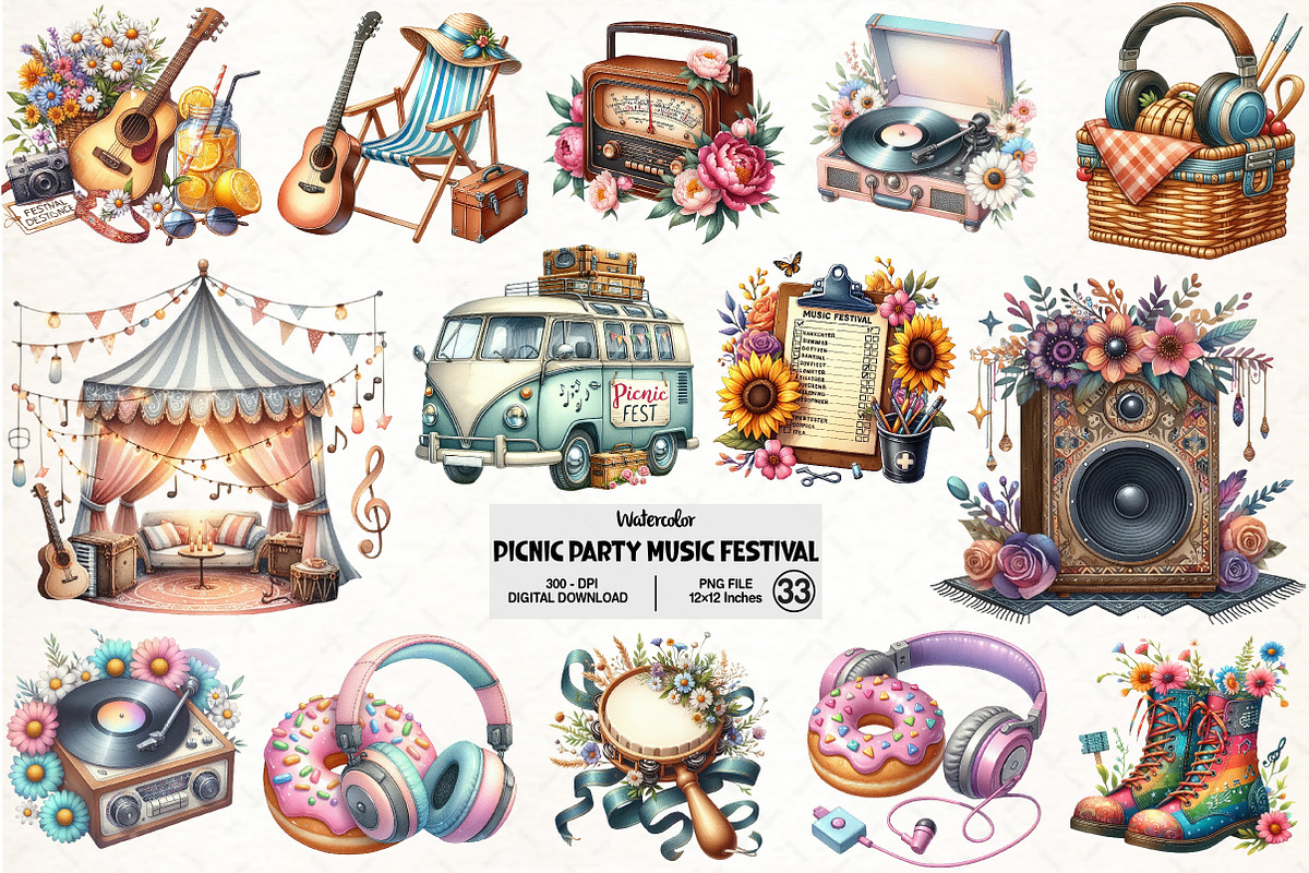 Picnic Party Music Festival Clipart, an Illustration by Pixels.Craft (Photo 1 of 7)
