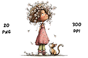 Whimsical Floral Girl & Kitten, an Animal Illustration by GiraffeCreative (Thumbnail 12 of 20)