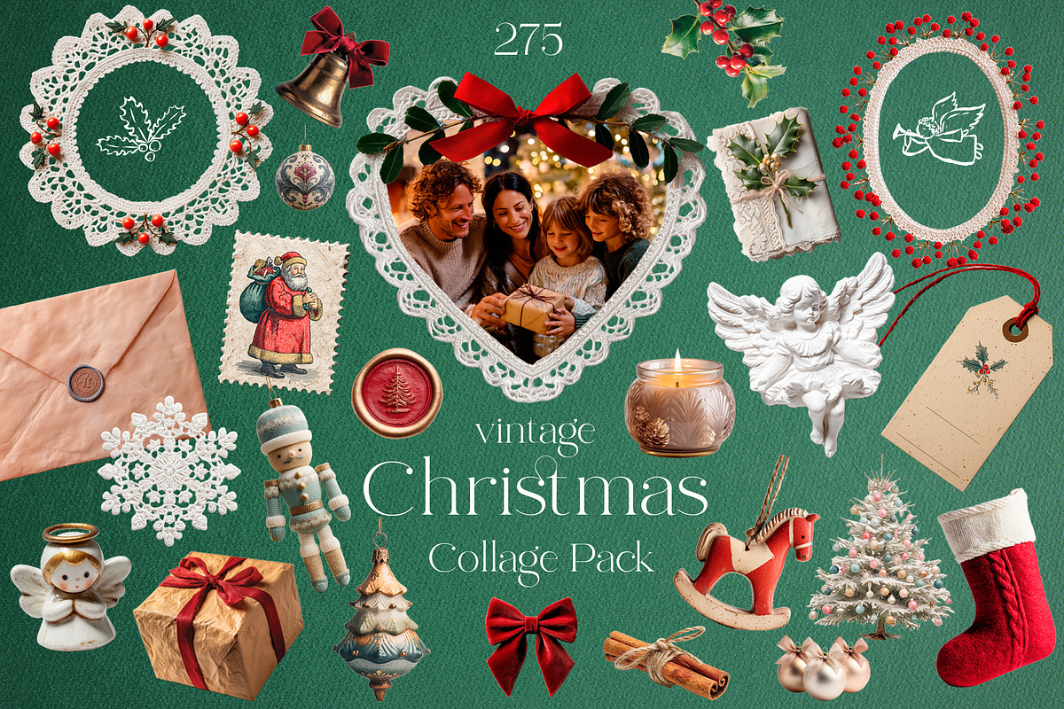 Vintage Christmas Collage Pack, an Object Graphic by Designwork (Photo 1 of 9)