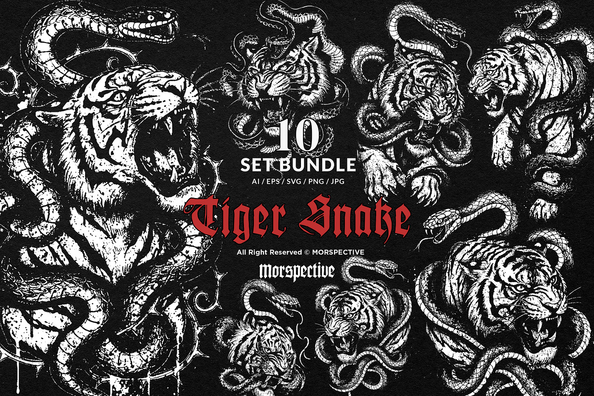 10 Bundle Dark Art Tiger Snake Fight, an Illustration by Morspective (Photo 1 of 7)