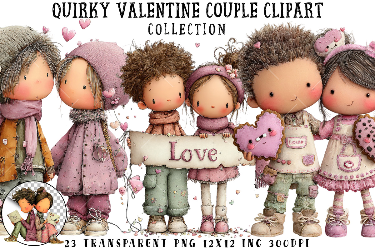 Quirky Valentine Couple Clipart, an Illustration by OK Design (Photo 1 of 6)