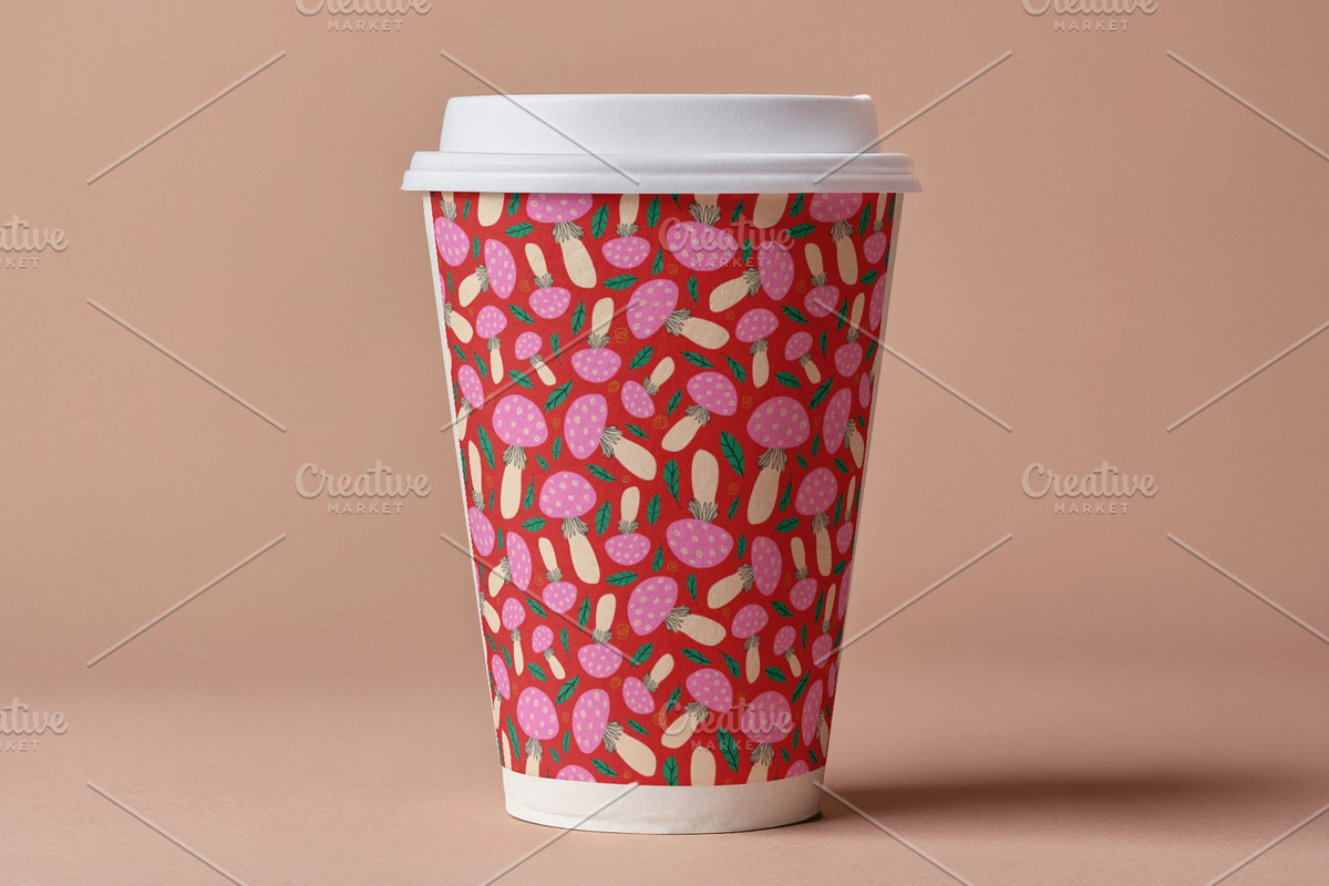 Red Hand Drawn Pattern with Mushroom, a Pattern Graphic by Art's and patterns (Photo 3 of 3)