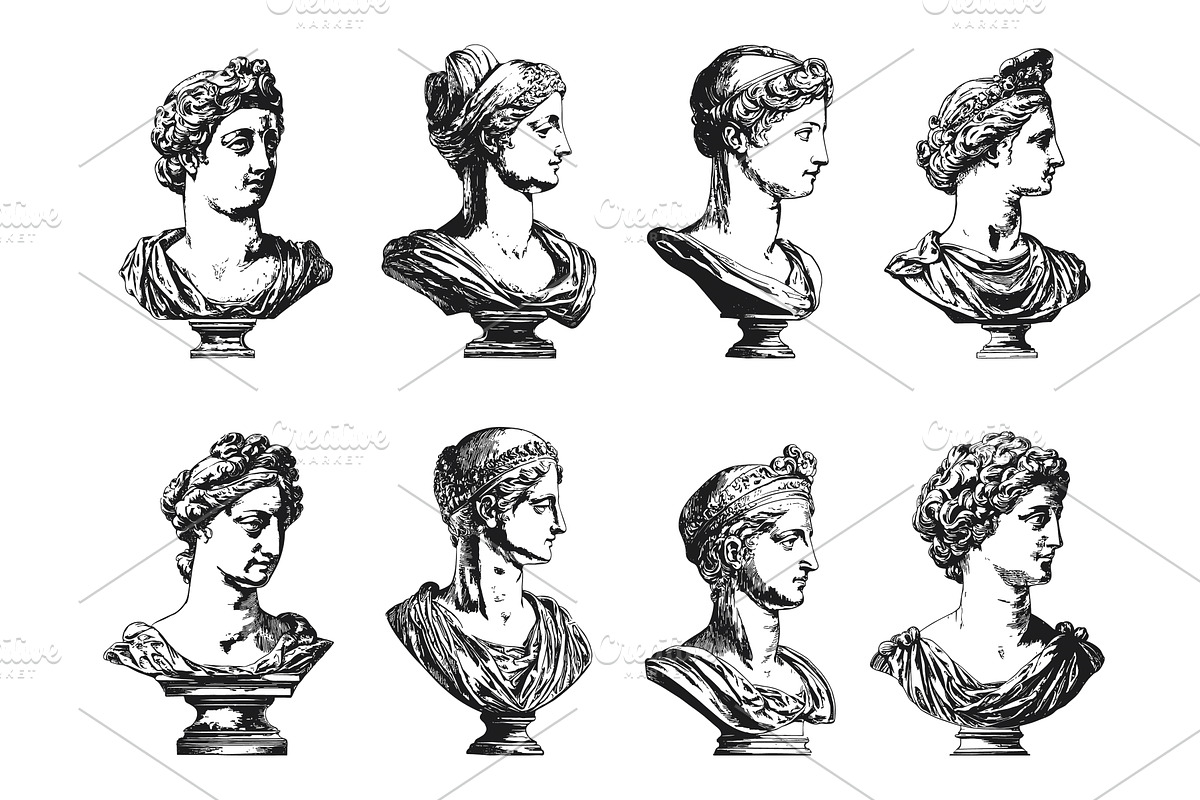 Antique Plaster Bust Collection, an Object Illustration by LadadikArt