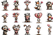 Valentine Animals Watercolor Clipart, an Illustration by Designking (Thumbnail 2 of 5)