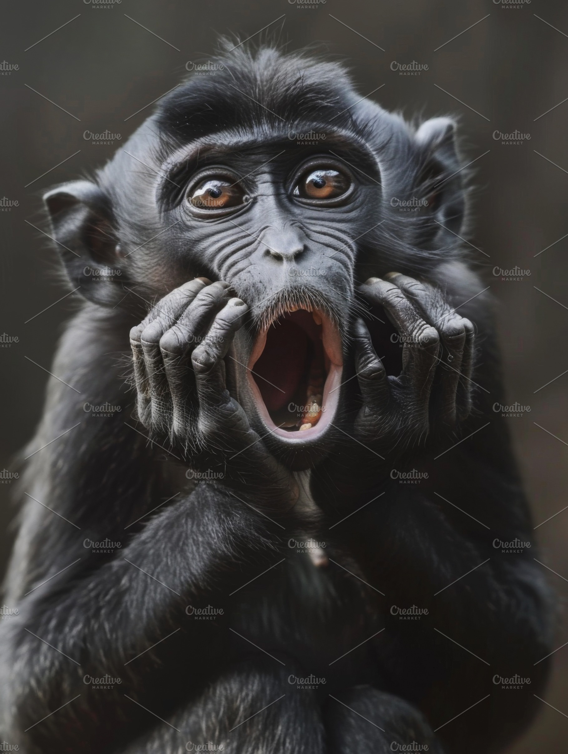 Surprised monkey with open mouth, an Animal Photo by Handmadefont