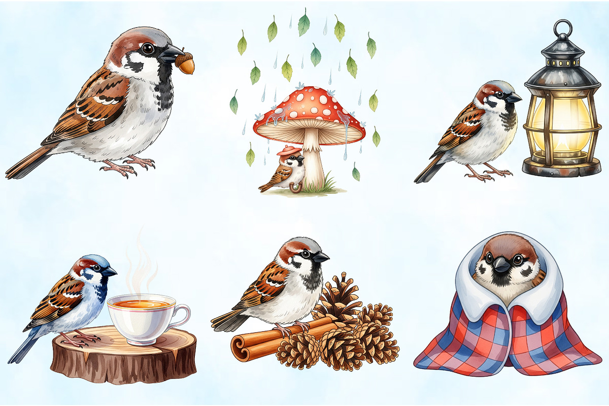 Autumn Sparrows Bird Clipart Bundle, an Illustration by Craft Nest (Photo 4 of 6)