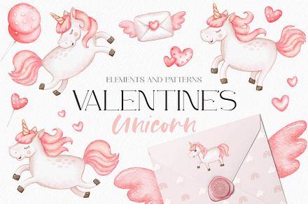 Valentine's Unicorn Set, an Illustration by Eva Katerina