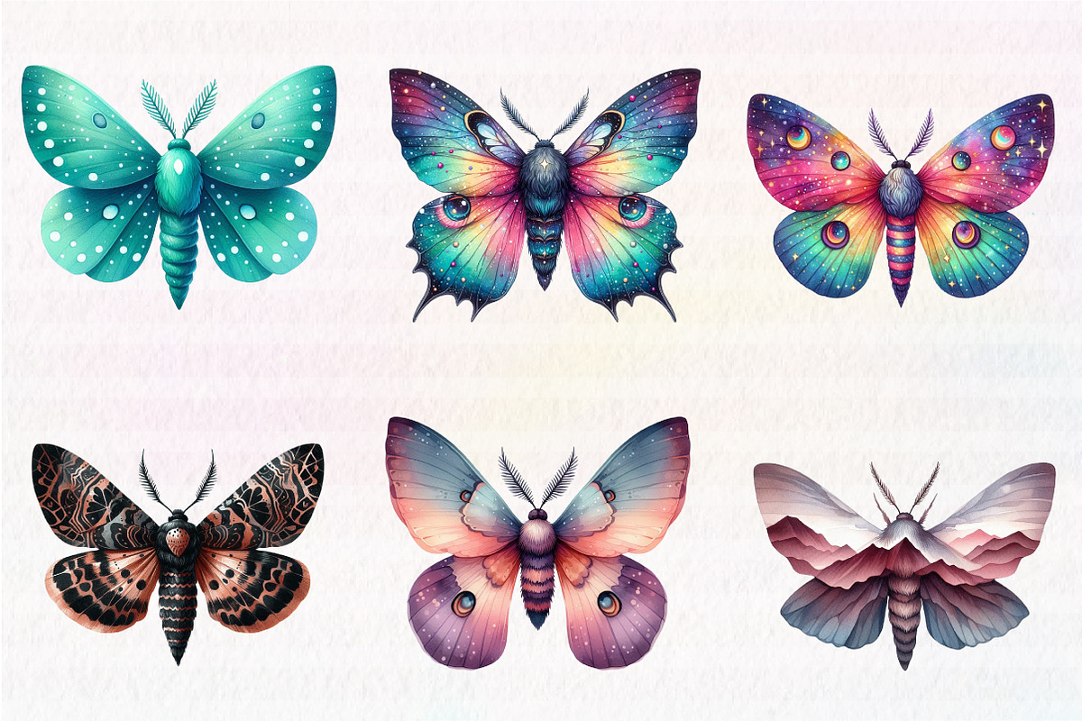 Watercolor  Night Moths Clipart, an Illustration by CreationArt (Photo 5 of 6)