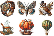 Watercolor Steampunk Autumn Clipart, an Illustration by Designking (Thumbnail 2 of 4)