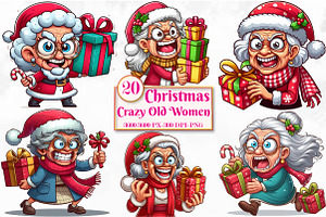Christmas Crazy Old Women PNG, a Seasonal Illustration by Craft Nest