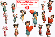 Whimsical Valentine Girl Clipart, an Illustration by Watercolor design (Thumbnail 1 of 6)