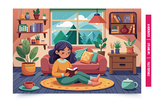 A woman sits on the floor, reading a, an Illustration by Tanuart