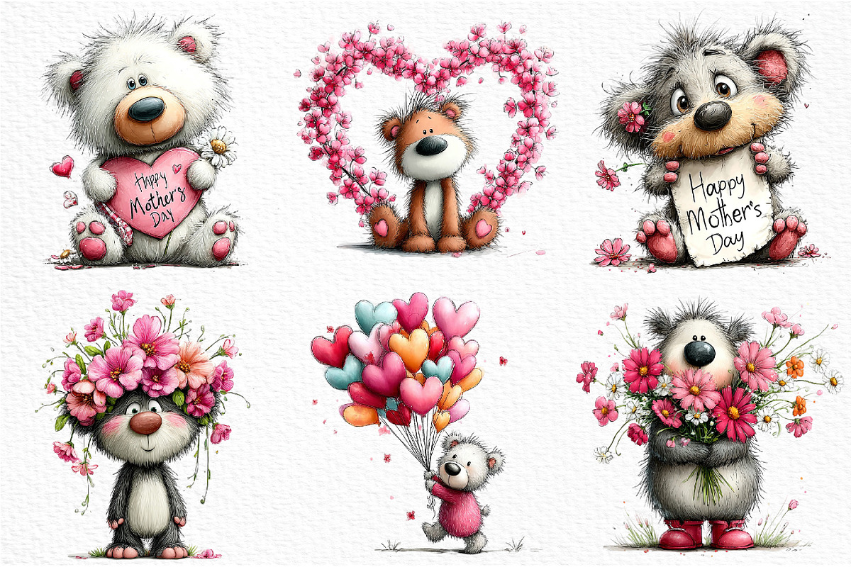 Mother's Day Teddy Bear Clipart, an Illustration by Craft Nest (Photo 4 of 12)