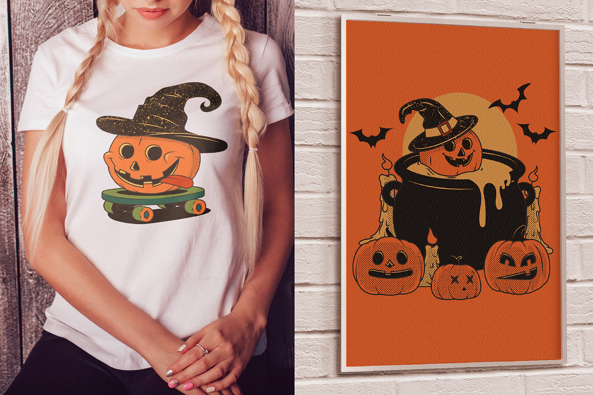 Retro Halloween Illustrations Vector, a Seasonal Illustration by Sandypramana (Photo 3 of 4)
