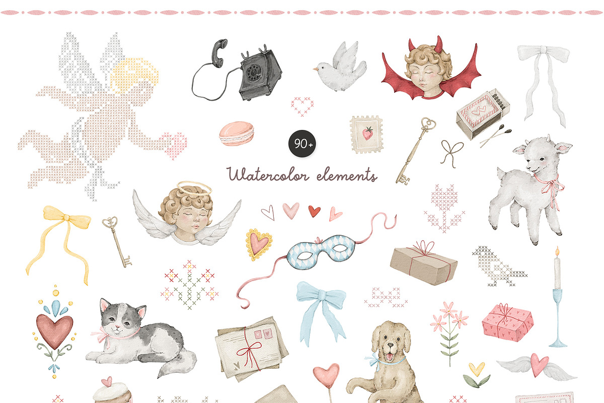 Whimsical Love Watercolor clipart, a Decorative Illustration by Kreker Kate (Photo 2 of 11)