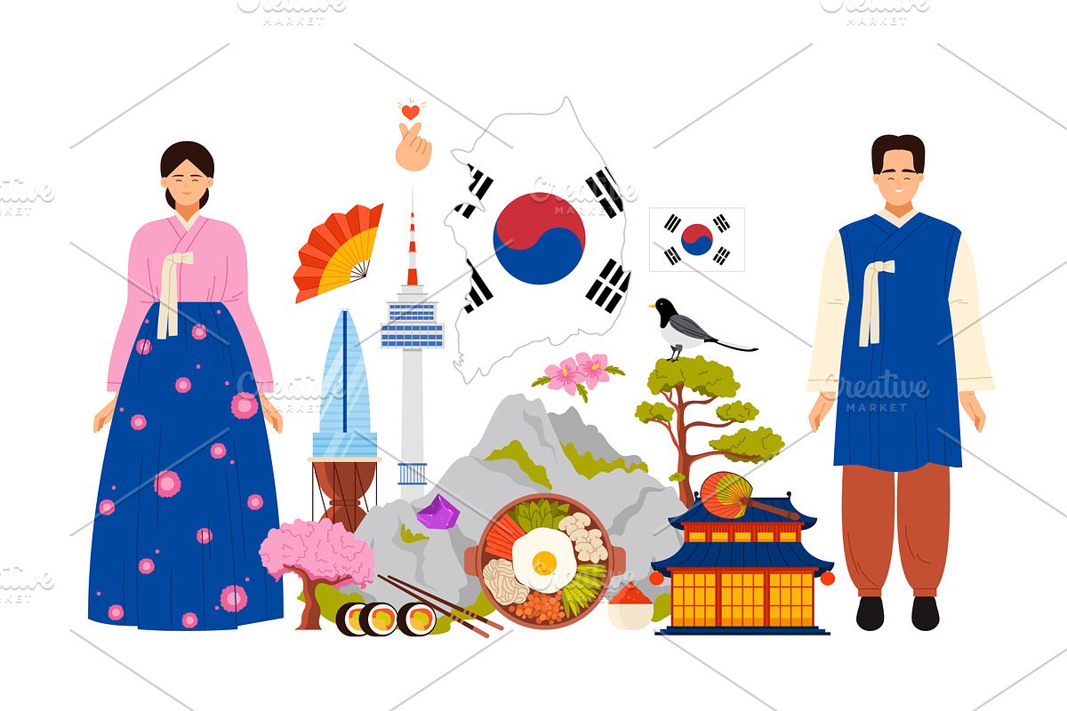 South Korea culture elements and, an Object Illustration by Flashvector