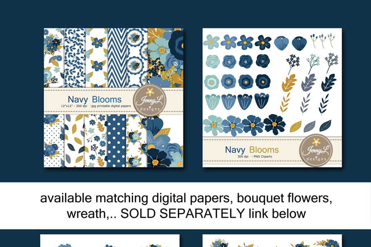 Navy Blue Floral Wreath, an Illustration by JennyL Designs (Photo 5 of 7)