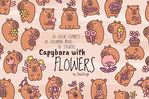 Kawaii Capybara with Flowers, a Seasonal Illustration by Palau