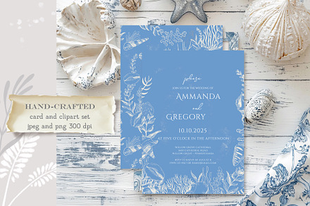 Blue Toile Ocean Set, a Texture Illustration by AlenaVlasko stock Market
