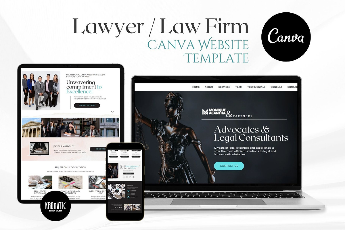 Law Firm Canva Website Template, a Landing Page Template by Kromatic Design Studio (Photo 1 of 8)
