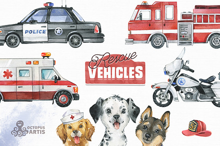 Rescue Vehicles Collection., a Transportation Illustration by OctopusArtis