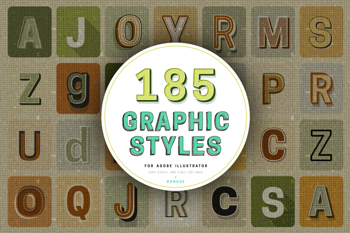 Retro Graphic Styles, a Layer Style Add-On by Modern vector (Photo 1 of 12)