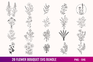 20 Hand Drawn Flower Bouquet Svg
