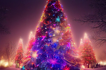 Illuminated christmas tree in the snow at night, a Background Photo by Grafvision photography