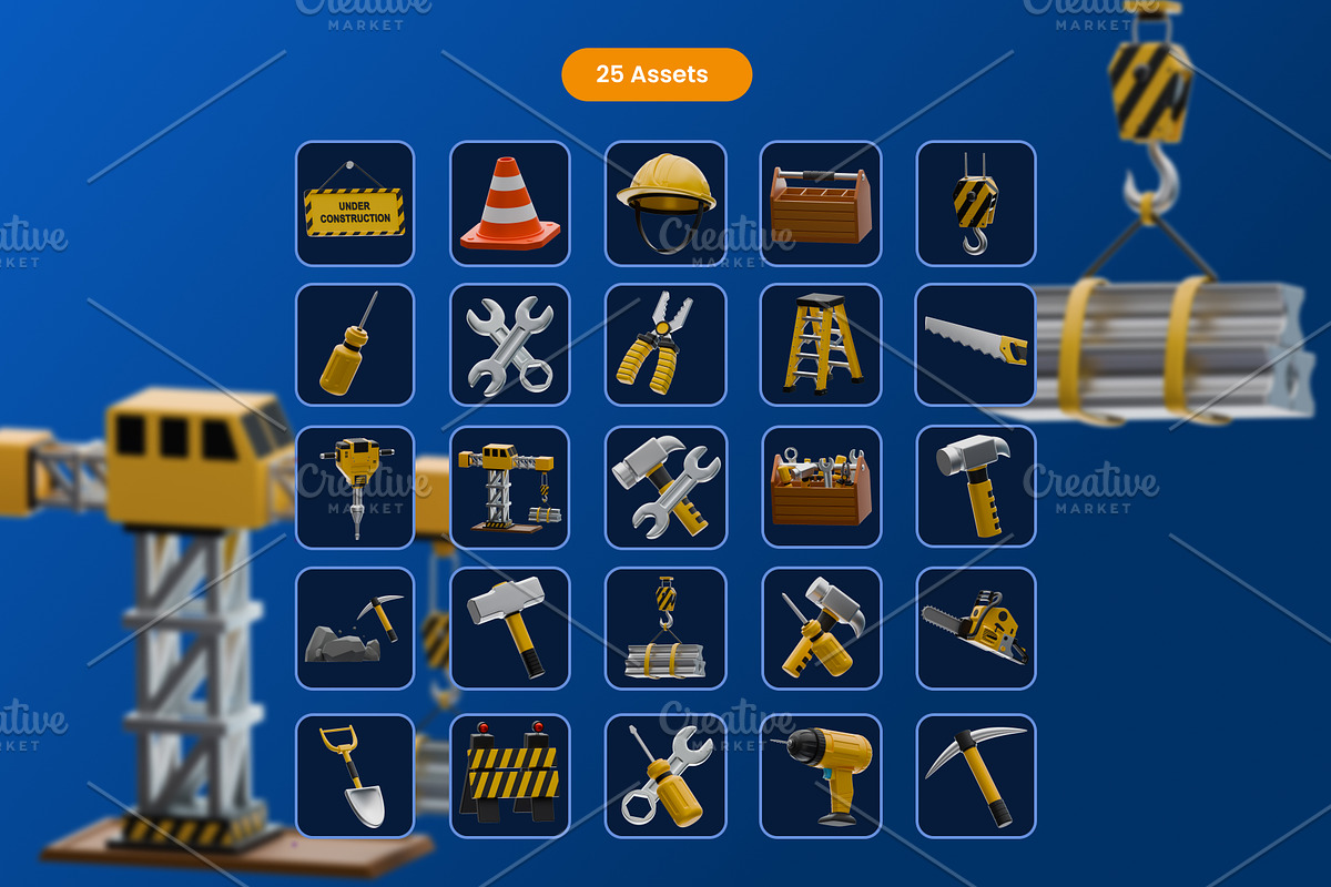 Construction Tools 3D Icons, an Object 3D Model by Azam Creative (Photo 5 of 5)