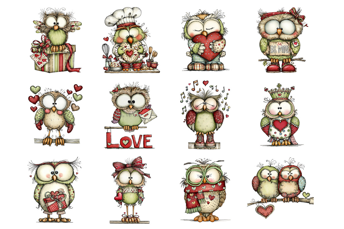 Whimsical Valentine Owl Clipart, an Illustration by Design Market (Photo 3 of 3)