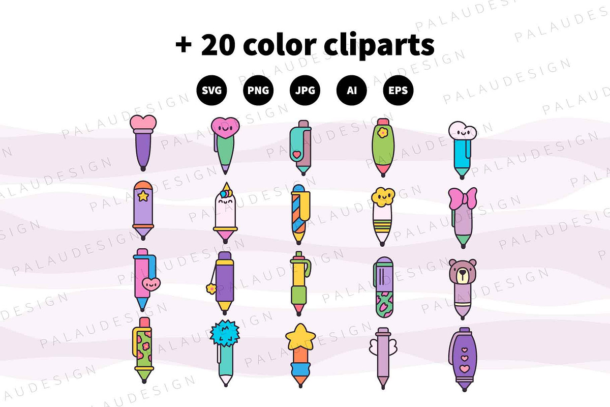 Cute Kawaii School Pens Supplies, an Education Illustration by Palau (Photo 10 of 12)
