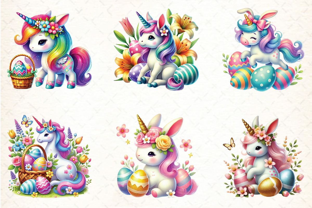Watercolor Easter Unicorn Clipart, an Illustration by DreamCafeArt (Photo 3 of 3)