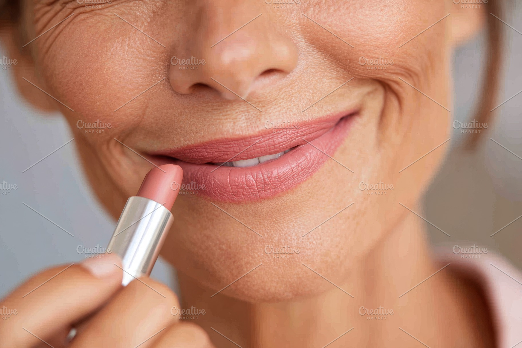 Woman applying nude lipstick close-up, a Beauty & Fashion Photo by AlyaAnd