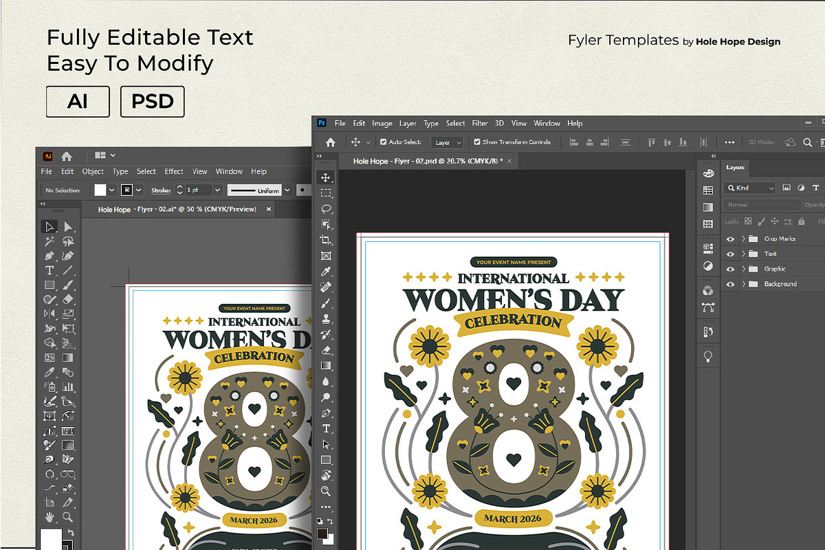 Folk Art International Women's Day, a Flyer Template by Hole Hope Design (Photo 4 of 5)
