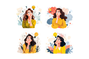 Woman with question marks above head, an Object Illustration by Onyx