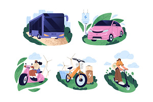 Eco city transport, green energy set, a Transportation Illustration by PaperTrident