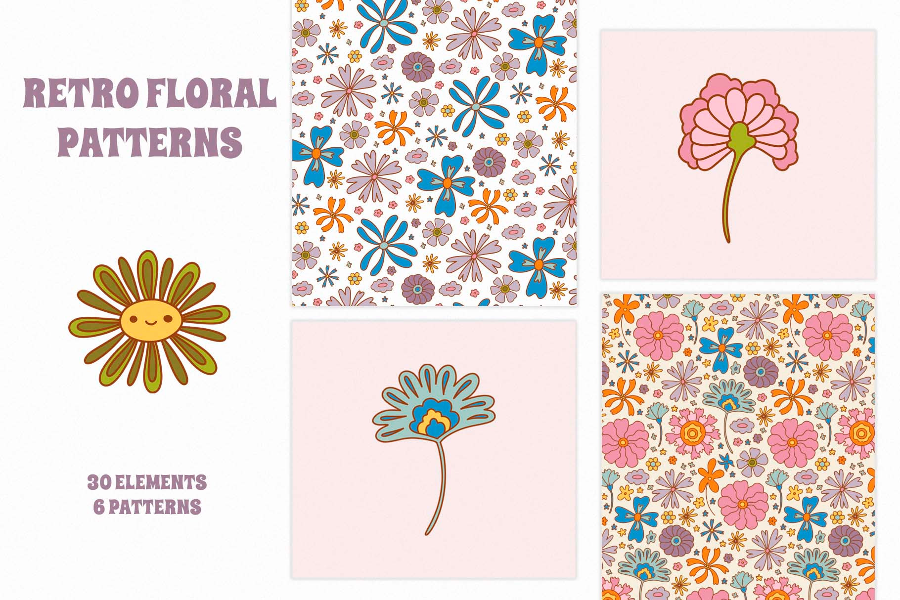 Retro floral patterns, a Pattern Graphic by June Color