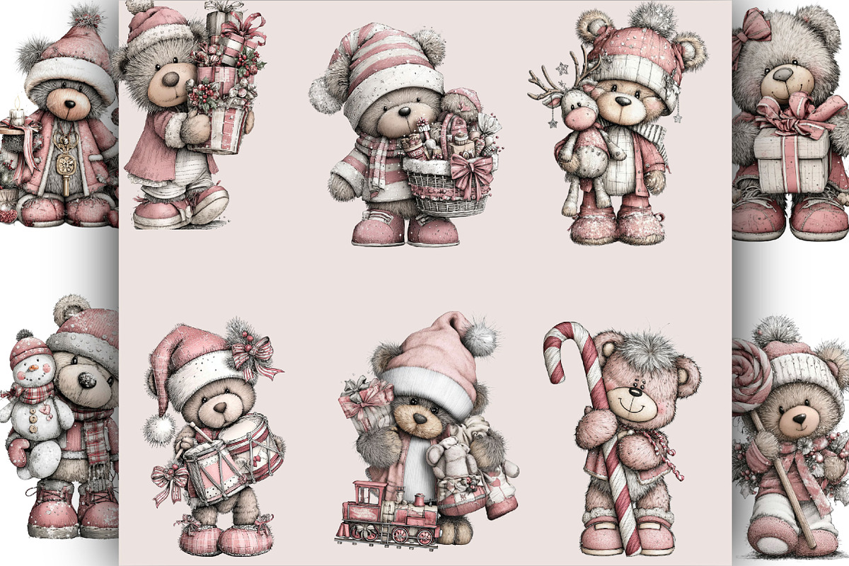 Whimsical Christmas Teddy Clipart, an Animal Illustration by SVGArt (Photo 3 of 5)