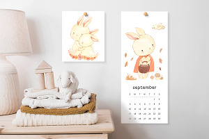 BUNNIES And CALENDAR 2023,watercolor