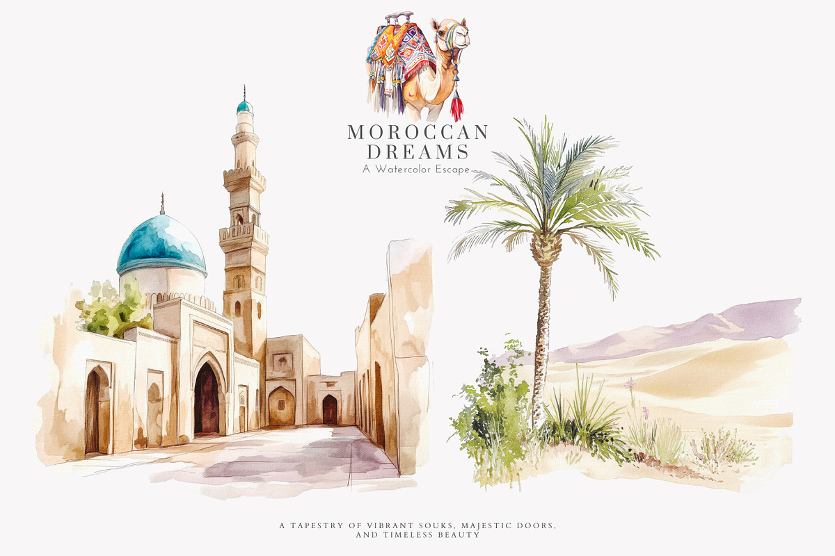 Moroccan clipart watercolor set, a Decorative Illustration by Patishop Art (Photo 5 of 10)