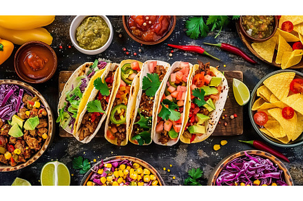 Colorful Taco Bar Buffet Spread, a Food & Drink Photo by Lermont51