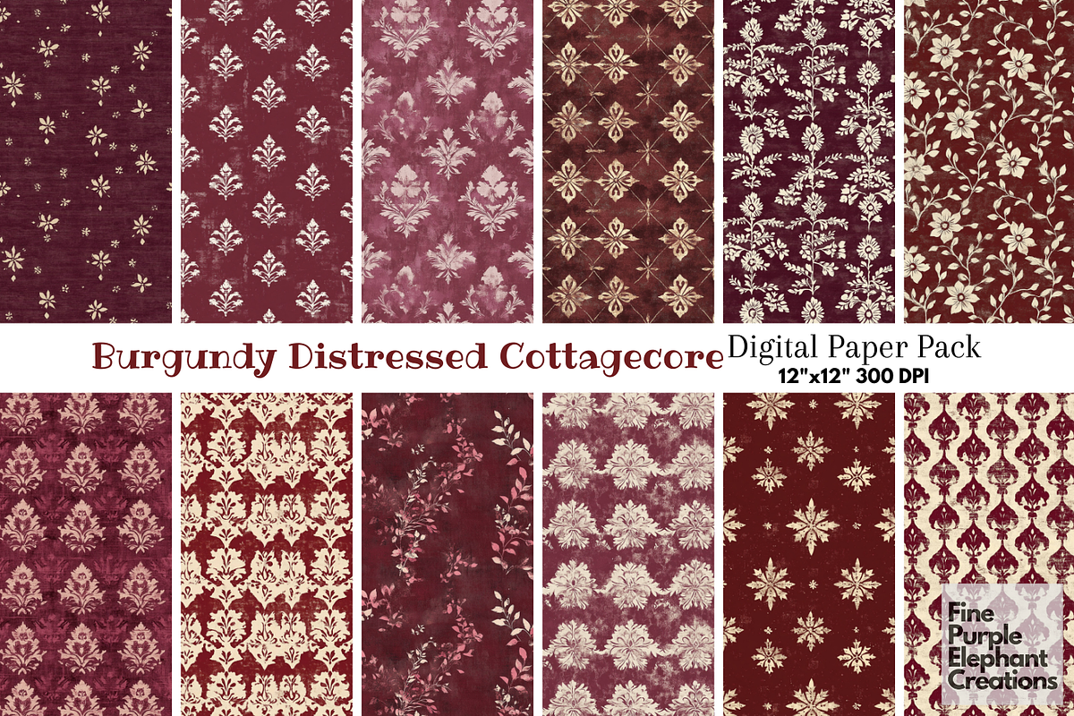 Burgundy Distressed Cottagecore, a Pattern Graphic by Fine Purple Elephant (Photo 1 of 5)