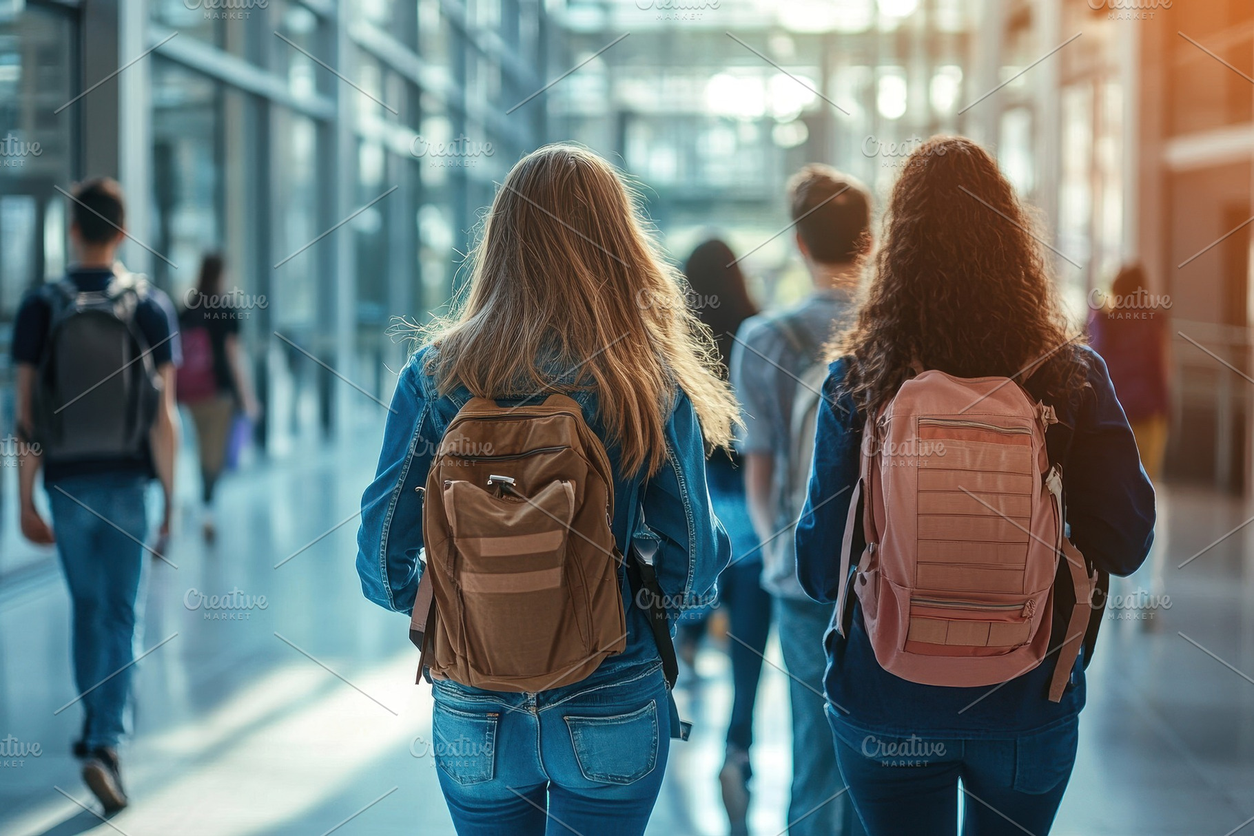 Students walk and converse, a Photo by Pavel_design
