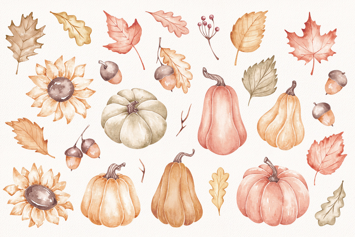 Watercolor Clipart Autumn Nature, a Seasonal Illustration by SirenaArt (Photo 3 of 6)