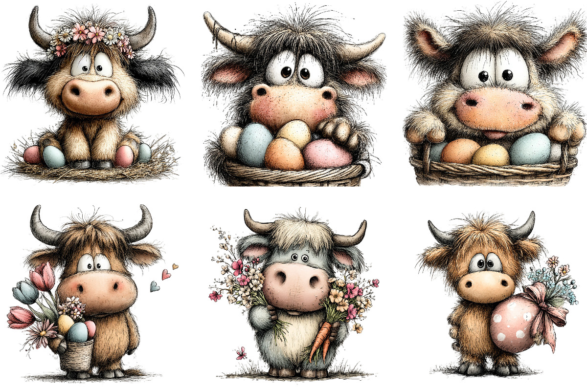 Whimsical Easter Highland Cow Clipar, an Illustration by Sublimation Artist (Photo 4 of 6)