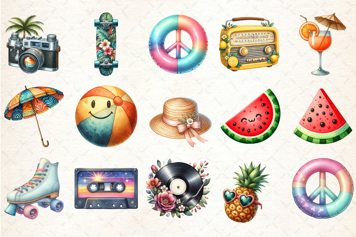 Cute Retro Summer Clipart, an Illustration by Rose Art (Photo 2 of 9)