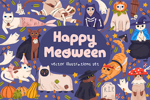 Cute Cats In Halloween Costumes Set